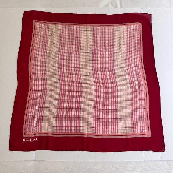 Vintage Cacharel Plaid Silk-Feel Scarf 26x26 Red Cream Multicolor - Picture 6 of 14